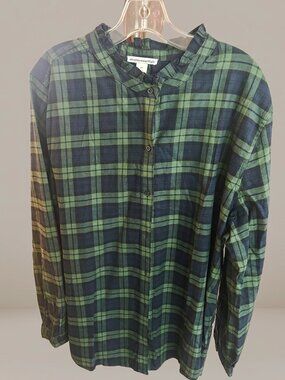 Amazon Essentials XXL Green & Navy Tartan Plaid Button Front Long Sleeve Shirt